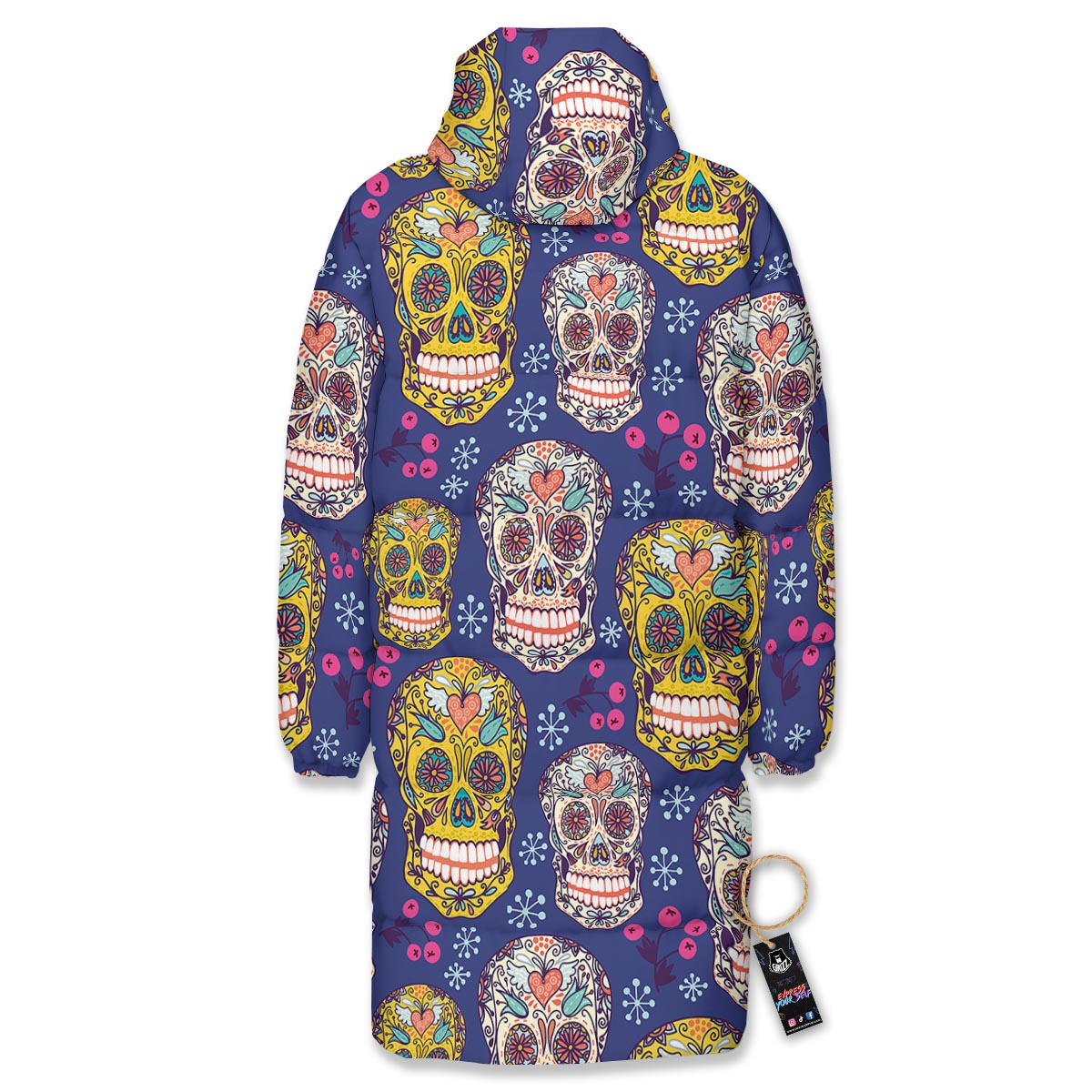Skull Teal Sugar Print Pattern Long Down Jacket-grizzshop