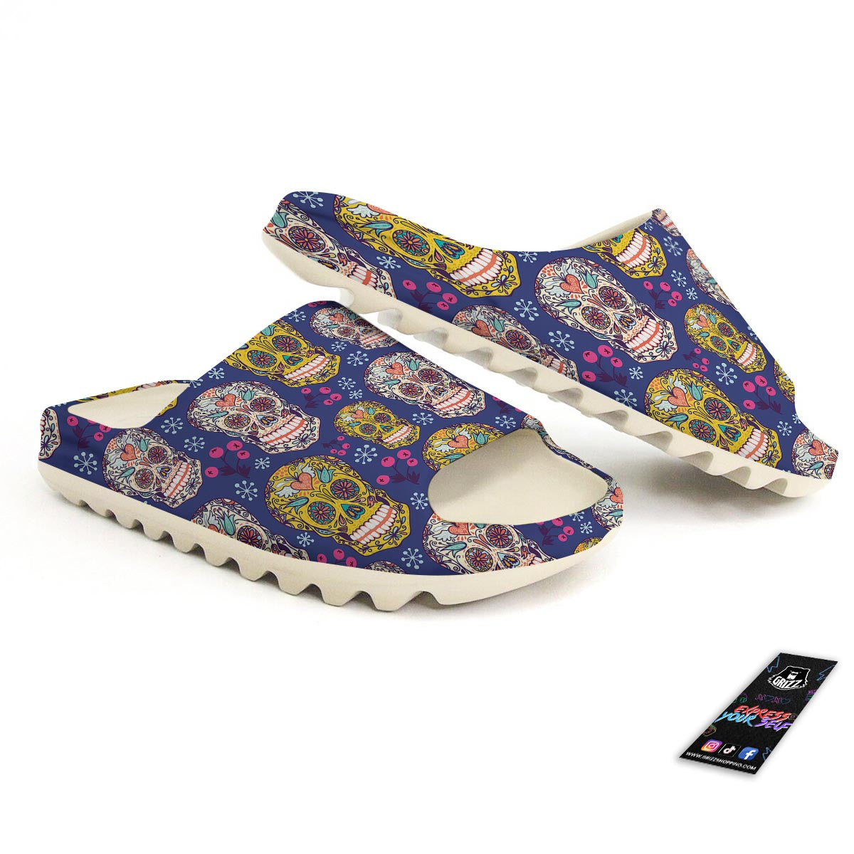 Skull Teal Sugar Print Pattern Sandals-grizzshop