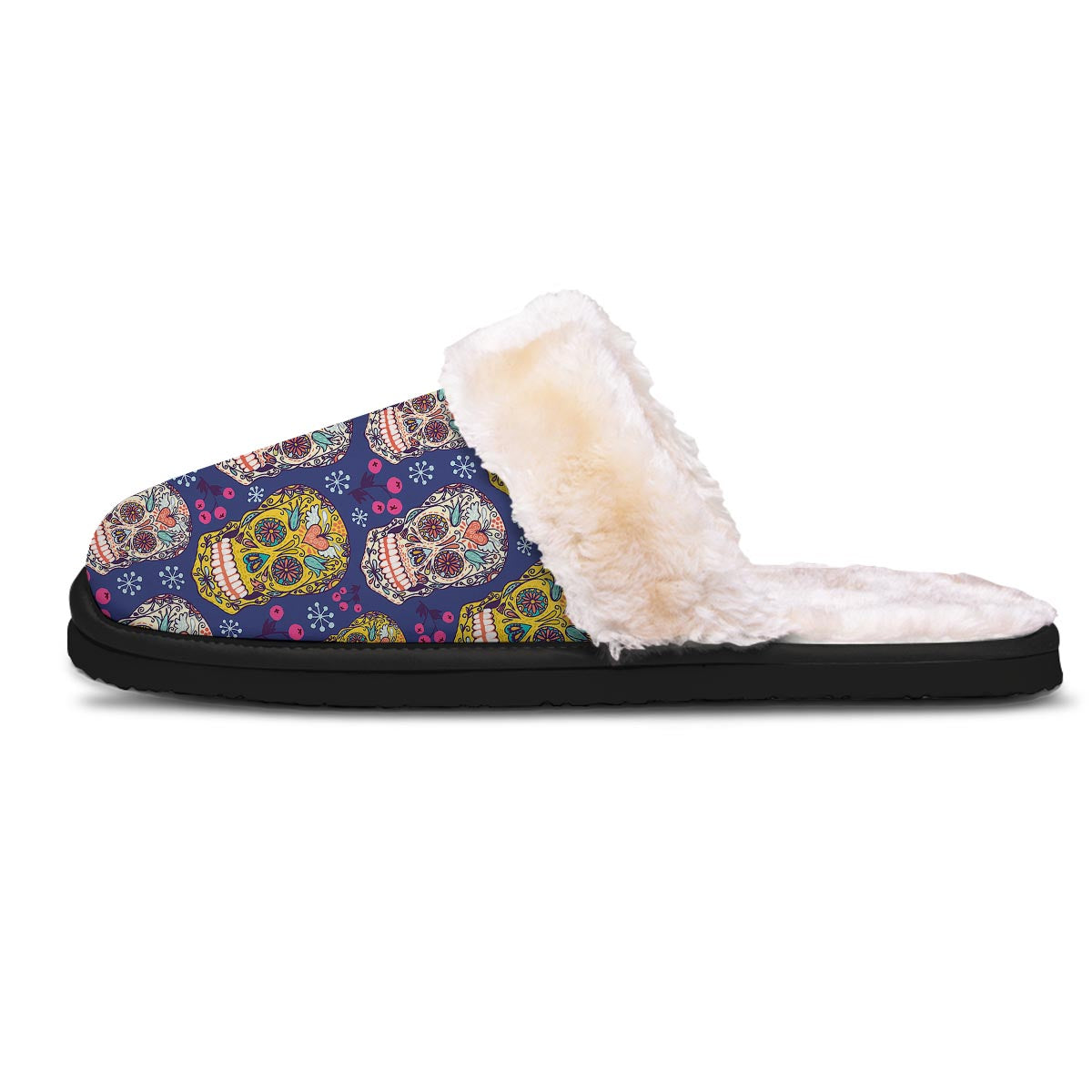Skull Teal Sugar Print Pattern Slippers-grizzshop