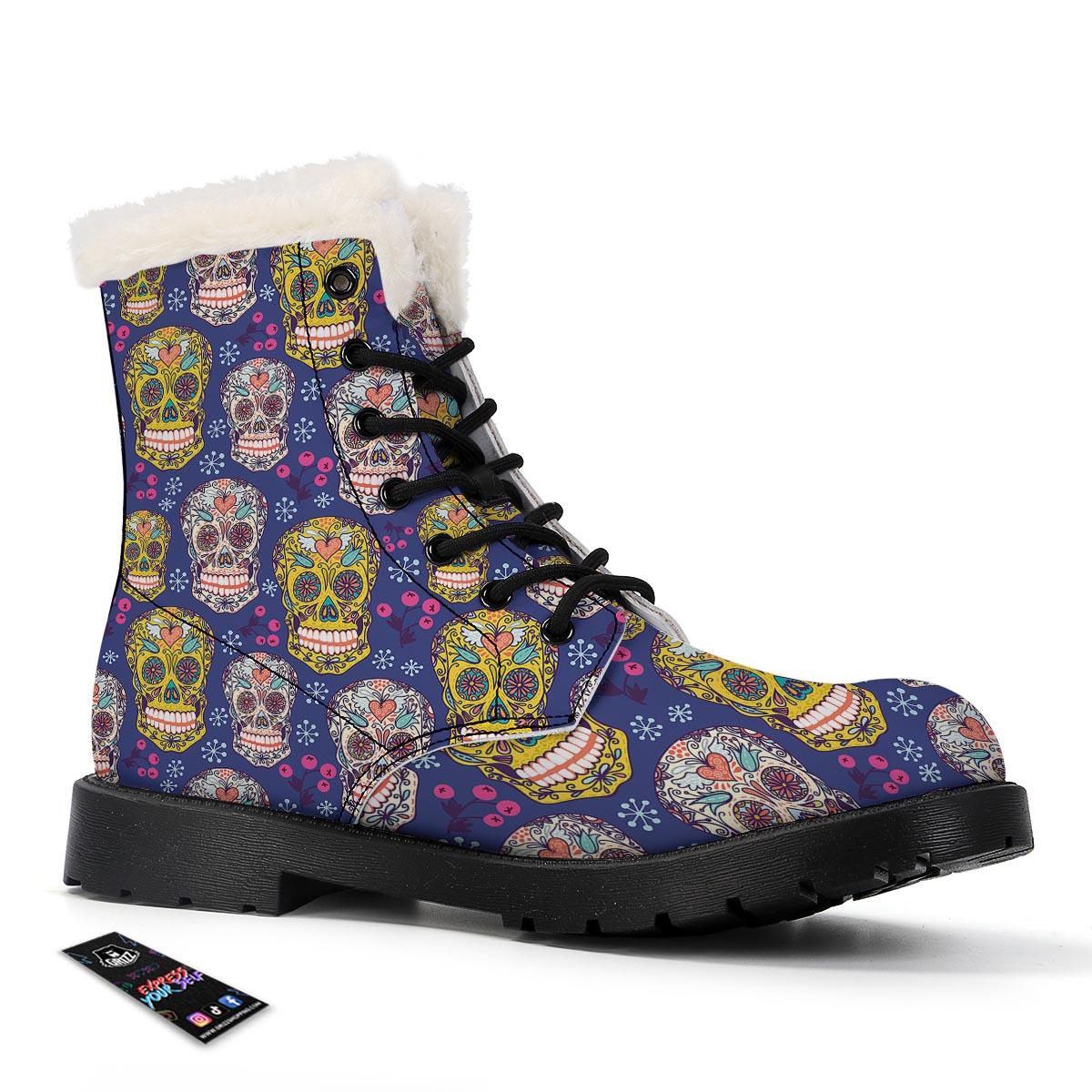 Skull Teal Sugar Print Pattern Winter Boots-grizzshop