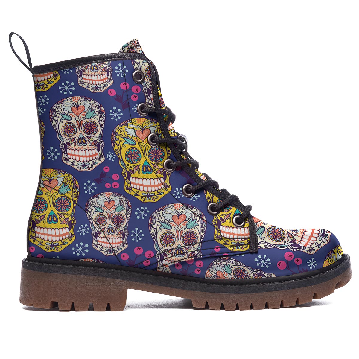 Skull Teal Sugar Print Pattern Work Boots-grizzshop