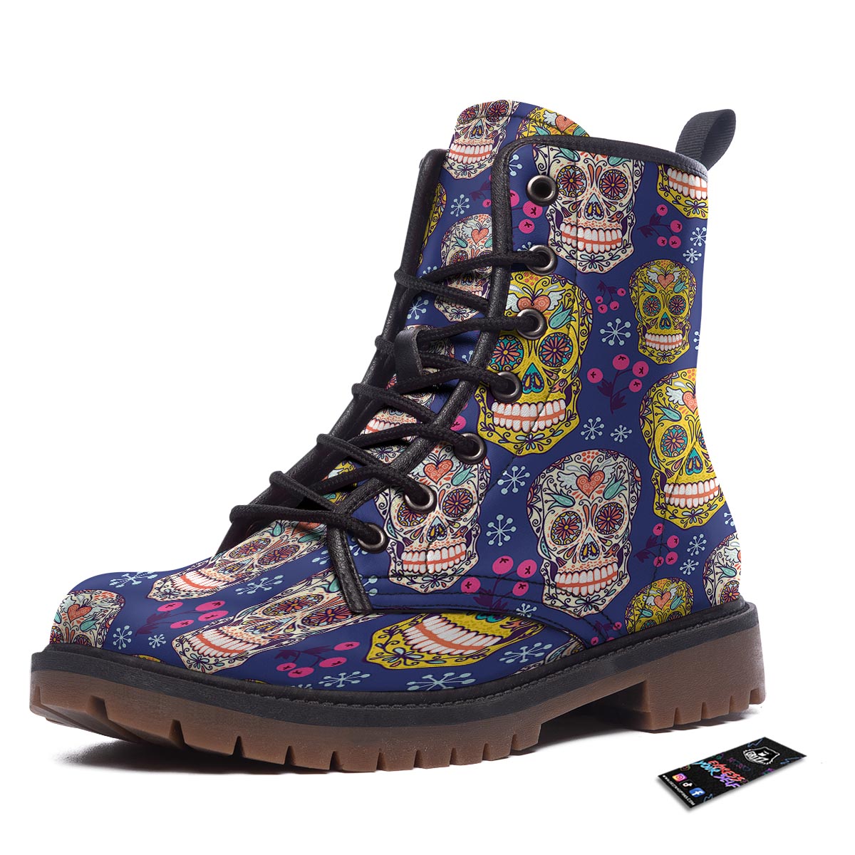 Skull Teal Sugar Print Pattern Work Boots-grizzshop