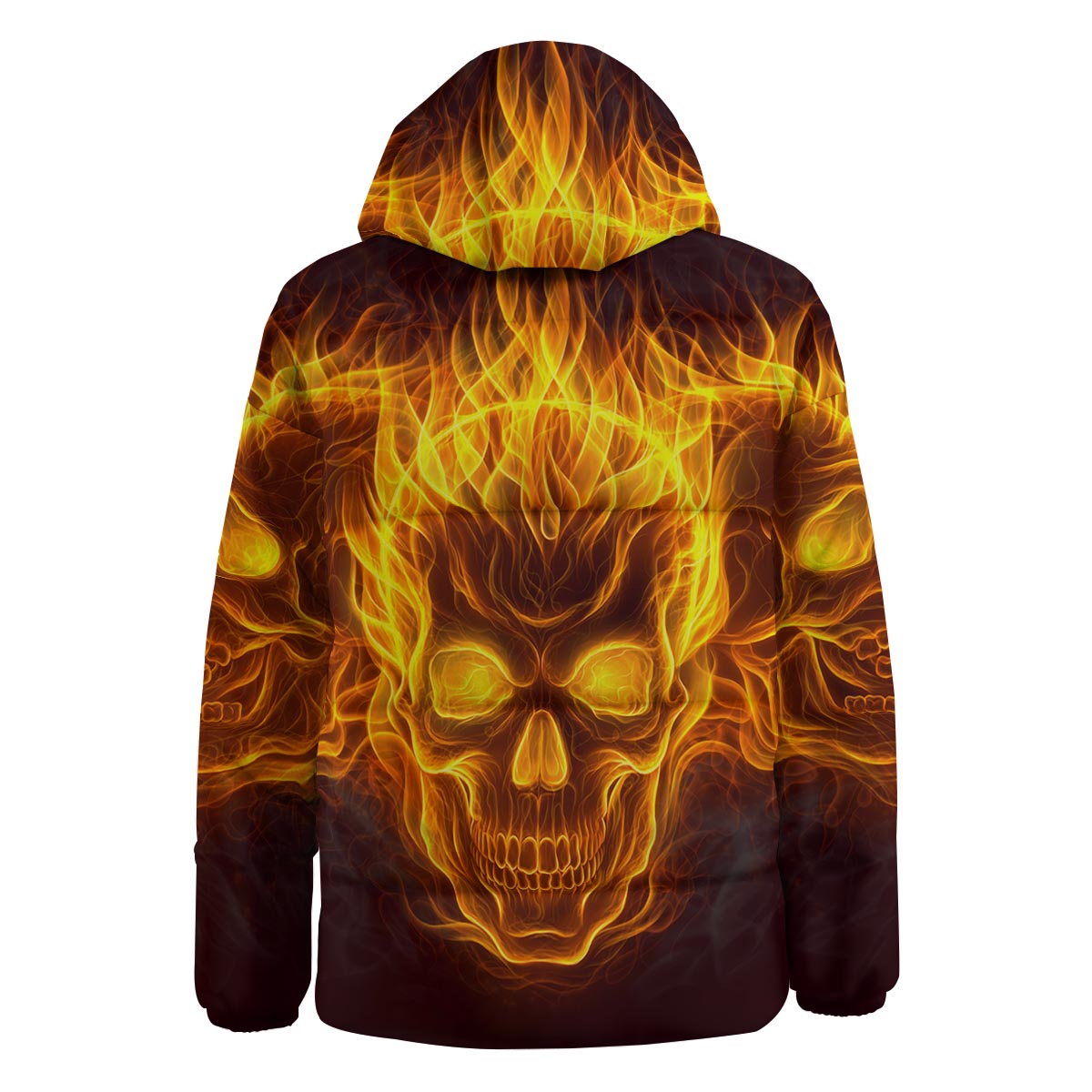 Skull Three Flaming Print Down Jacket-grizzshop