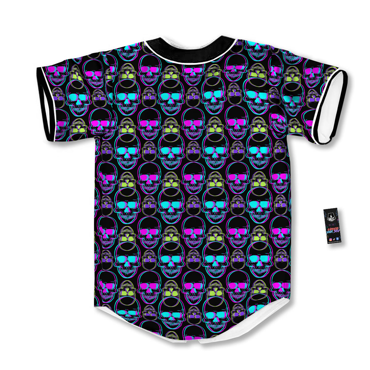 Skull Trippy Neon Print Pattern Baseball Jersey-grizzshop