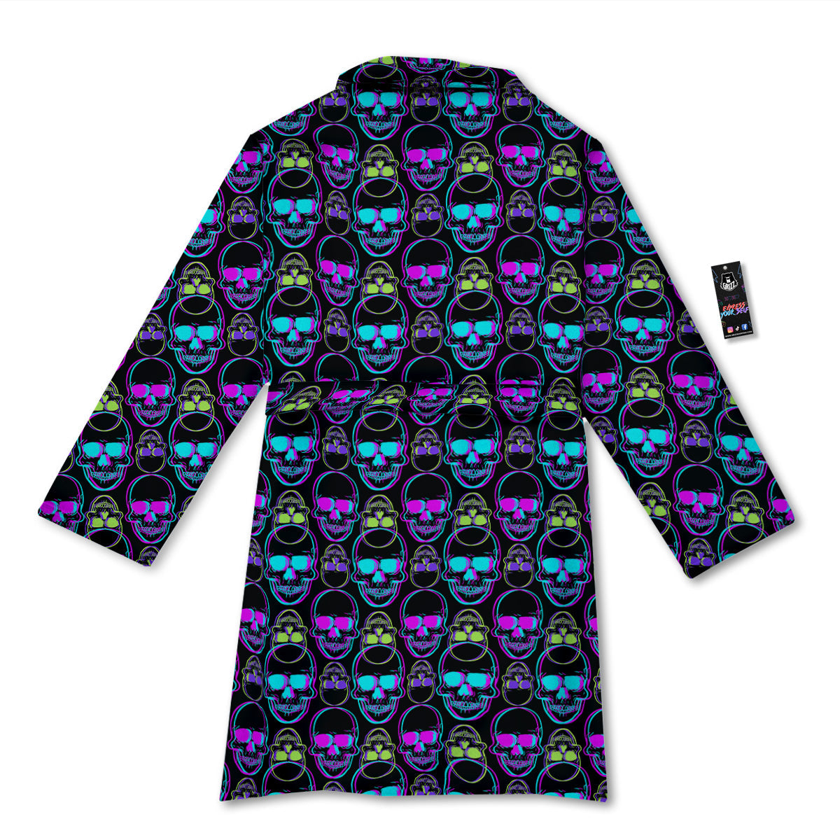 Skull Trippy Neon Print Pattern Bathrobe-grizzshop