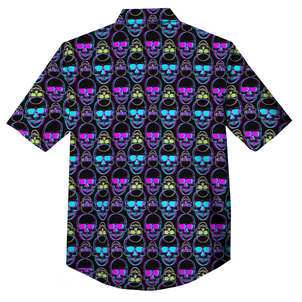 Skull Trippy Neon Print Pattern Button Up Shirt-grizzshop