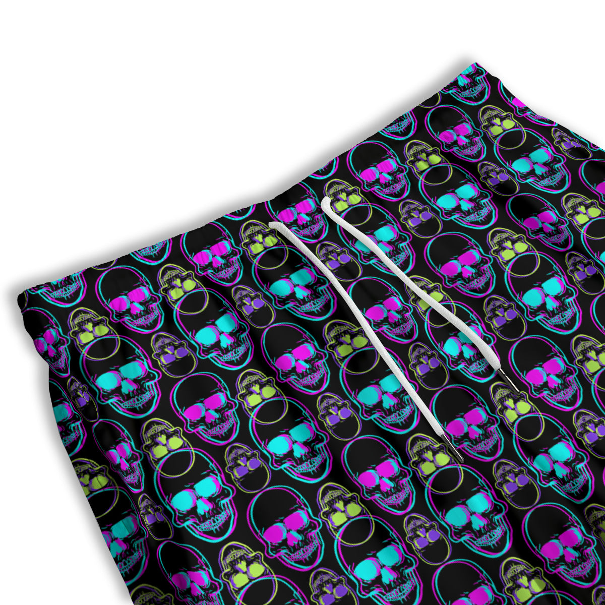 Skull Trippy Neon Print Pattern Men's Athletic Shorts