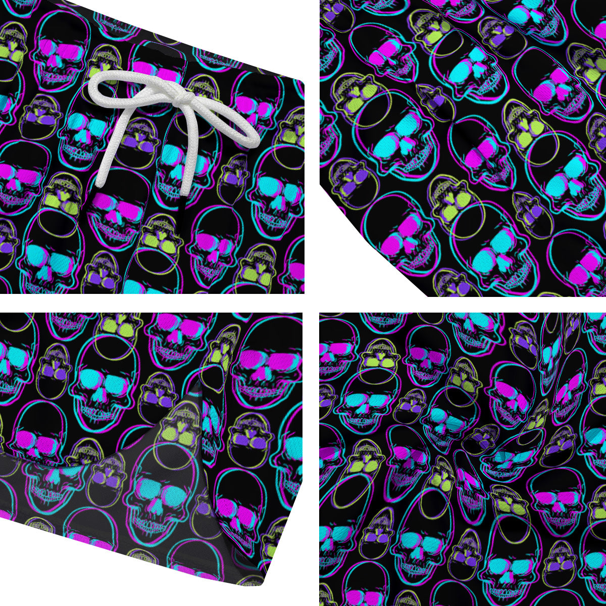 Skull Trippy Neon Print Pattern Men's Running Shorts-grizzshop