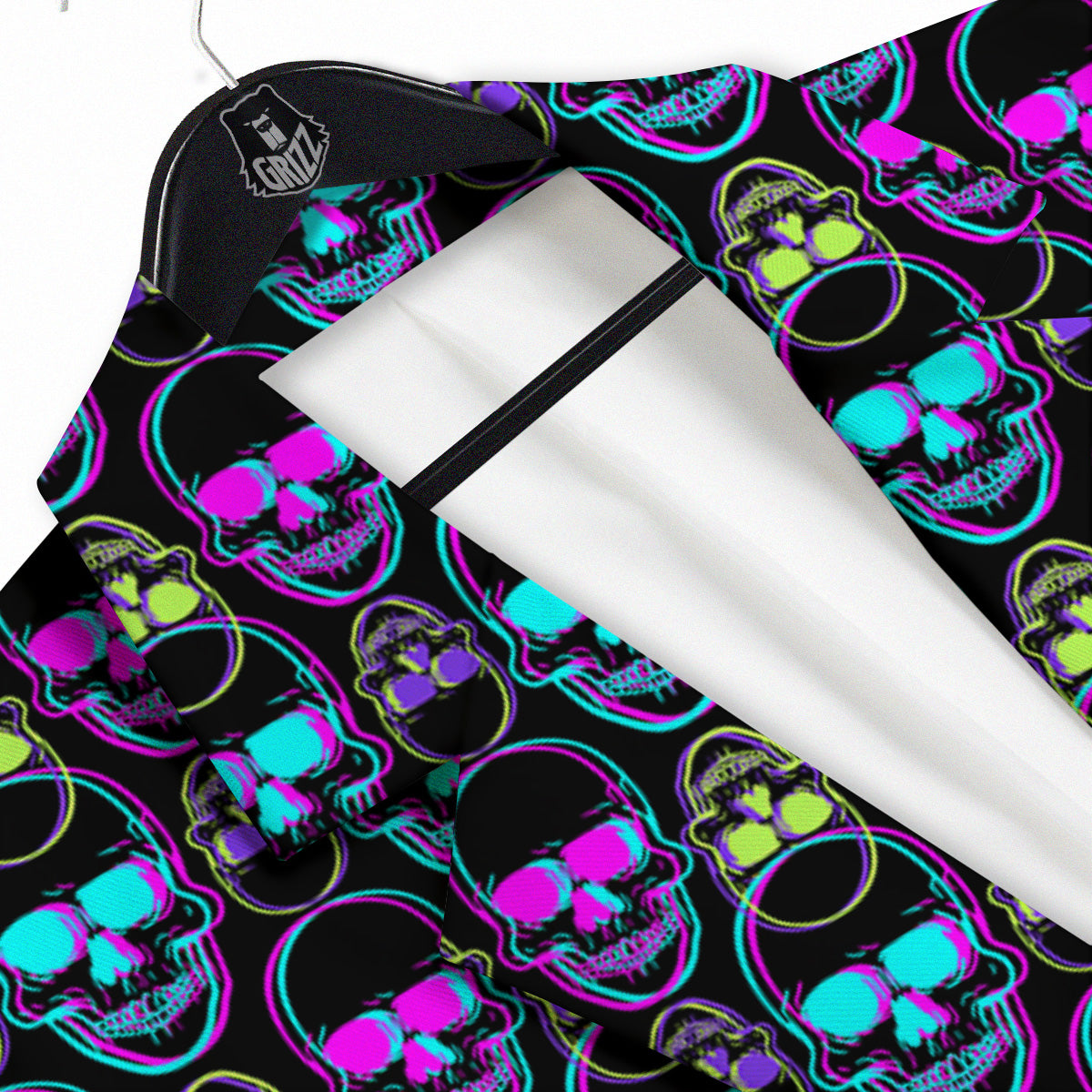 Skull Trippy Neon Print Pattern Men's Sport Coat-grizzshop