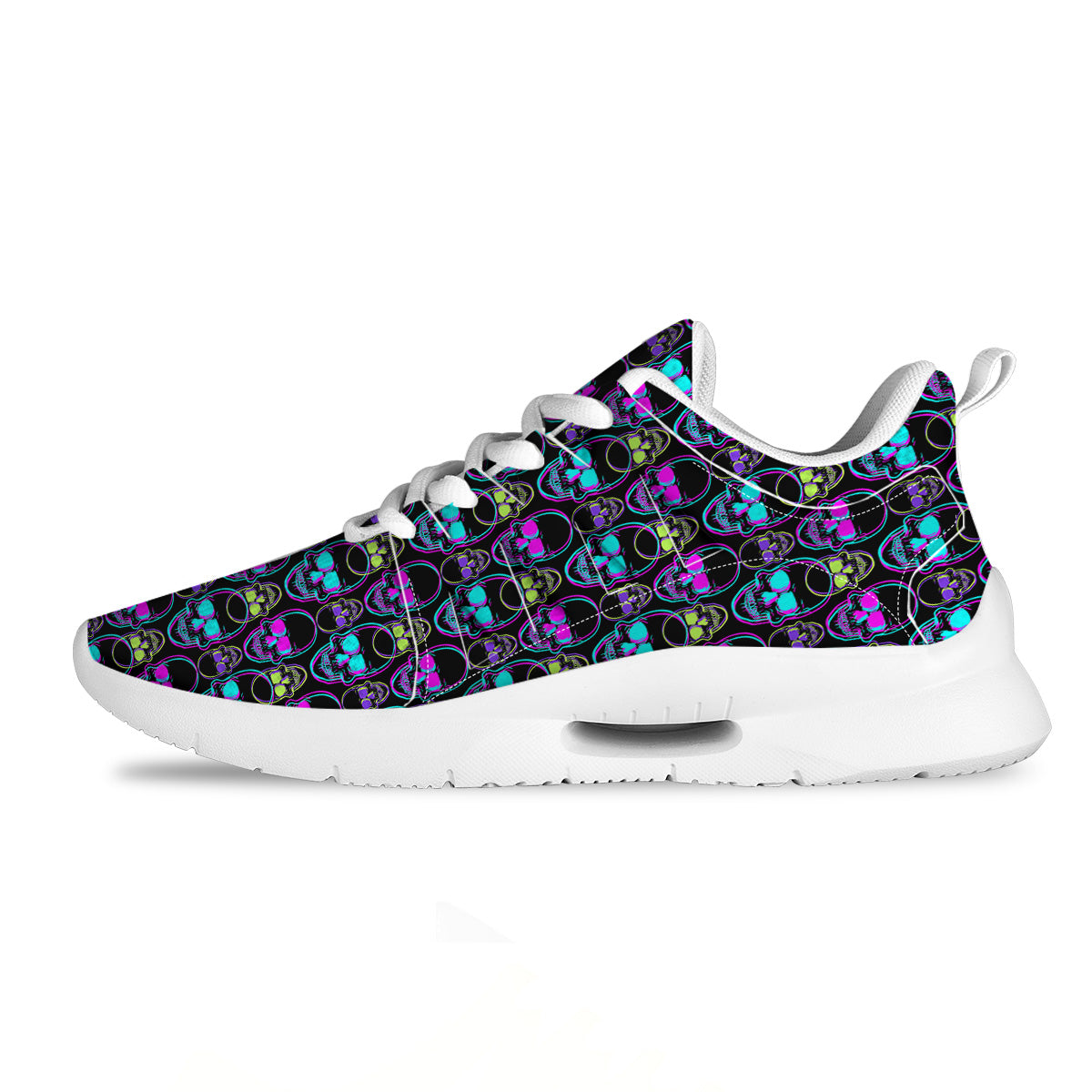 Skull Trippy Neon Print Pattern Tennis Shoes-grizzshop