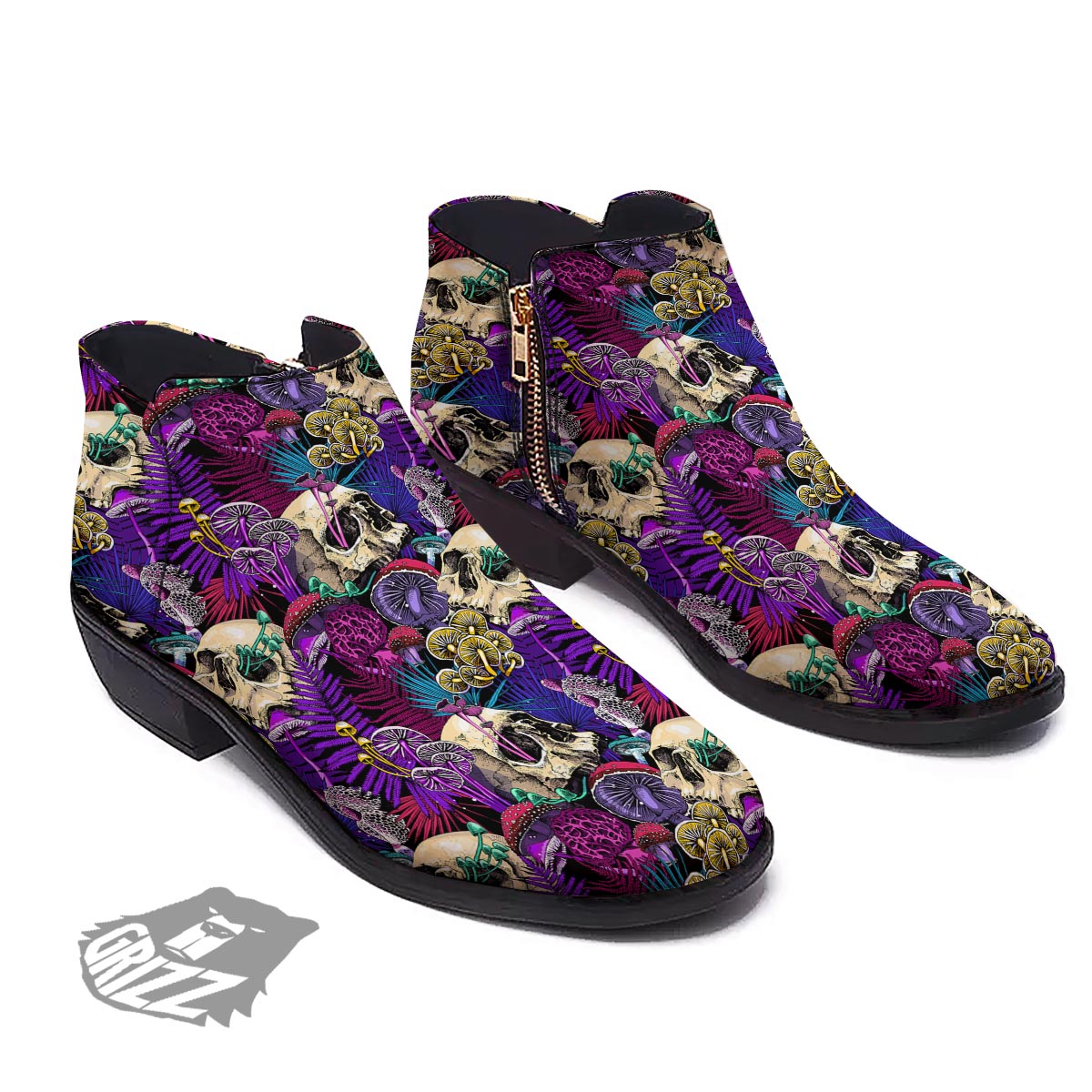 Skull Trippy Print Pattern Ankle Boots-grizzshop