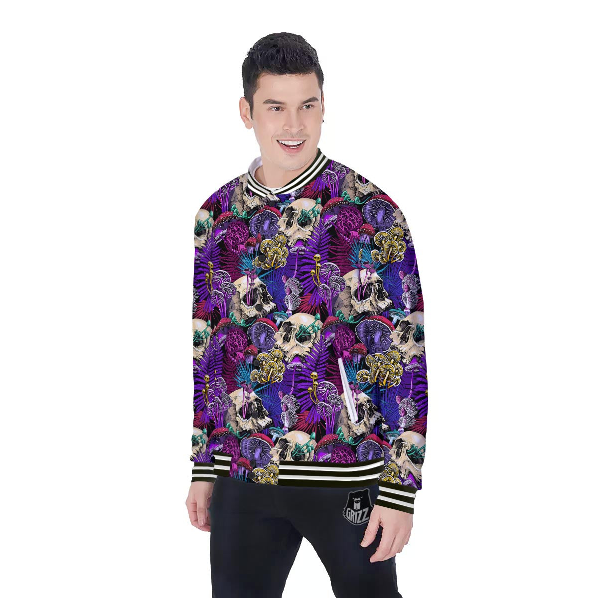 Skull Trippy Print Pattern Baseball Jacket-grizzshop
