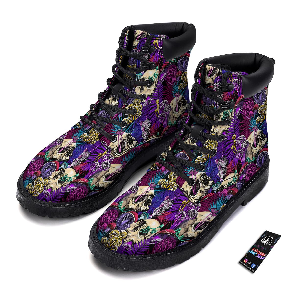Skull Trippy Print Pattern Boots-grizzshop