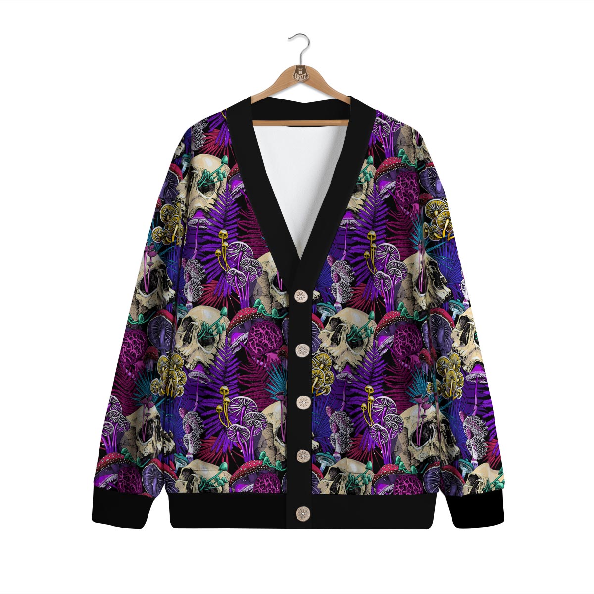 Skull Trippy Print Pattern Cardigan-grizzshop