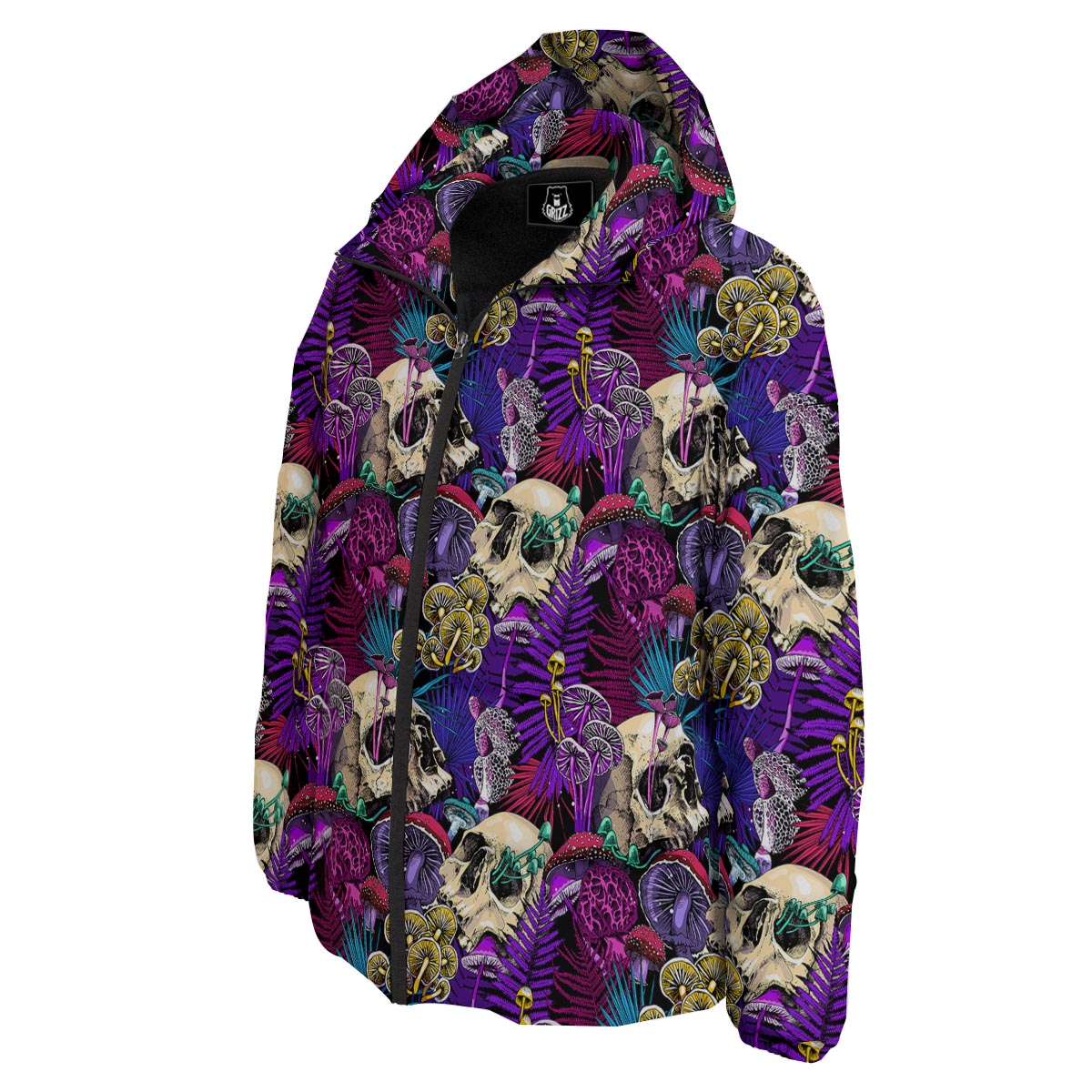 Skull Trippy Print Pattern Down Jacket-grizzshop