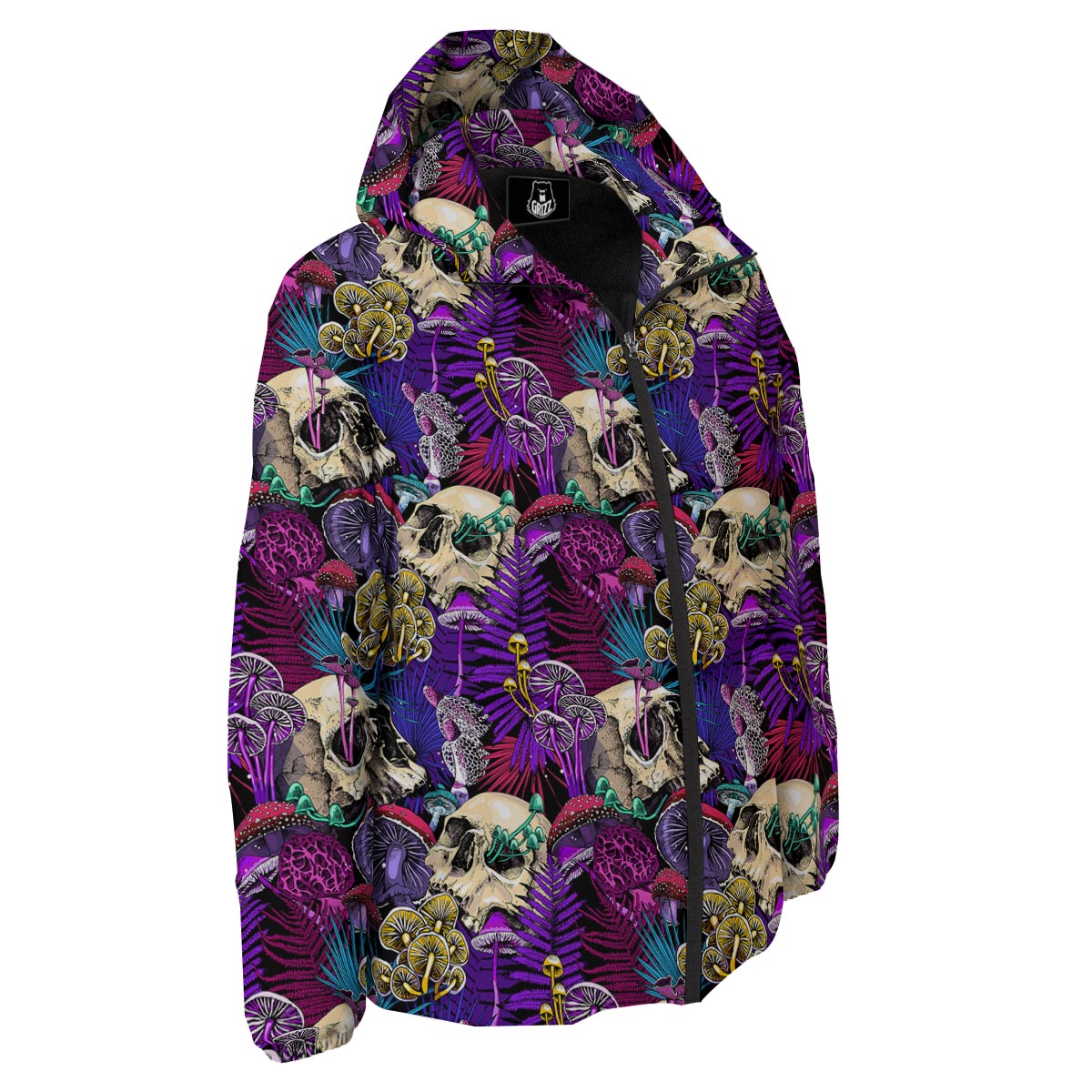 Skull Trippy Print Pattern Down Jacket-grizzshop