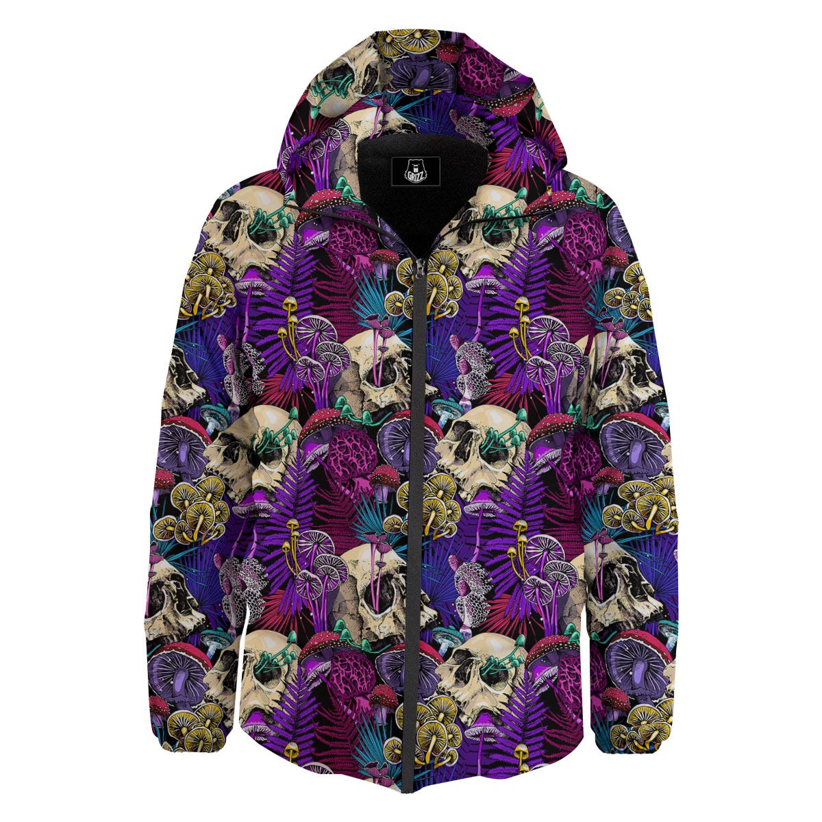 Skull Trippy Print Pattern Down Jacket-grizzshop