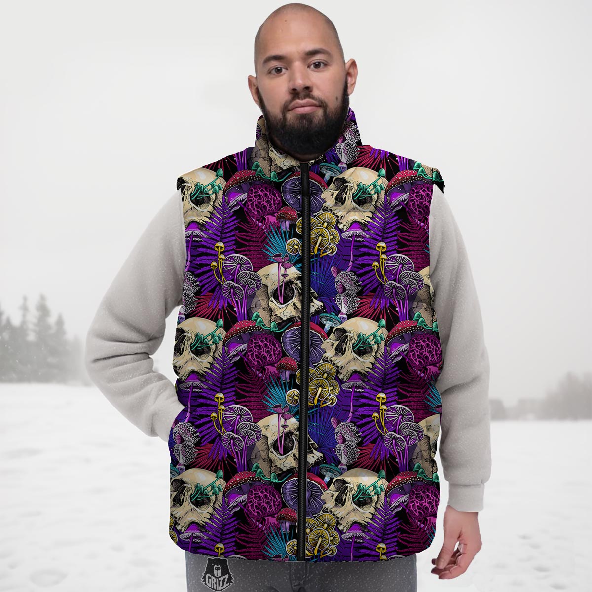 Skull Trippy Print Pattern Down Vest