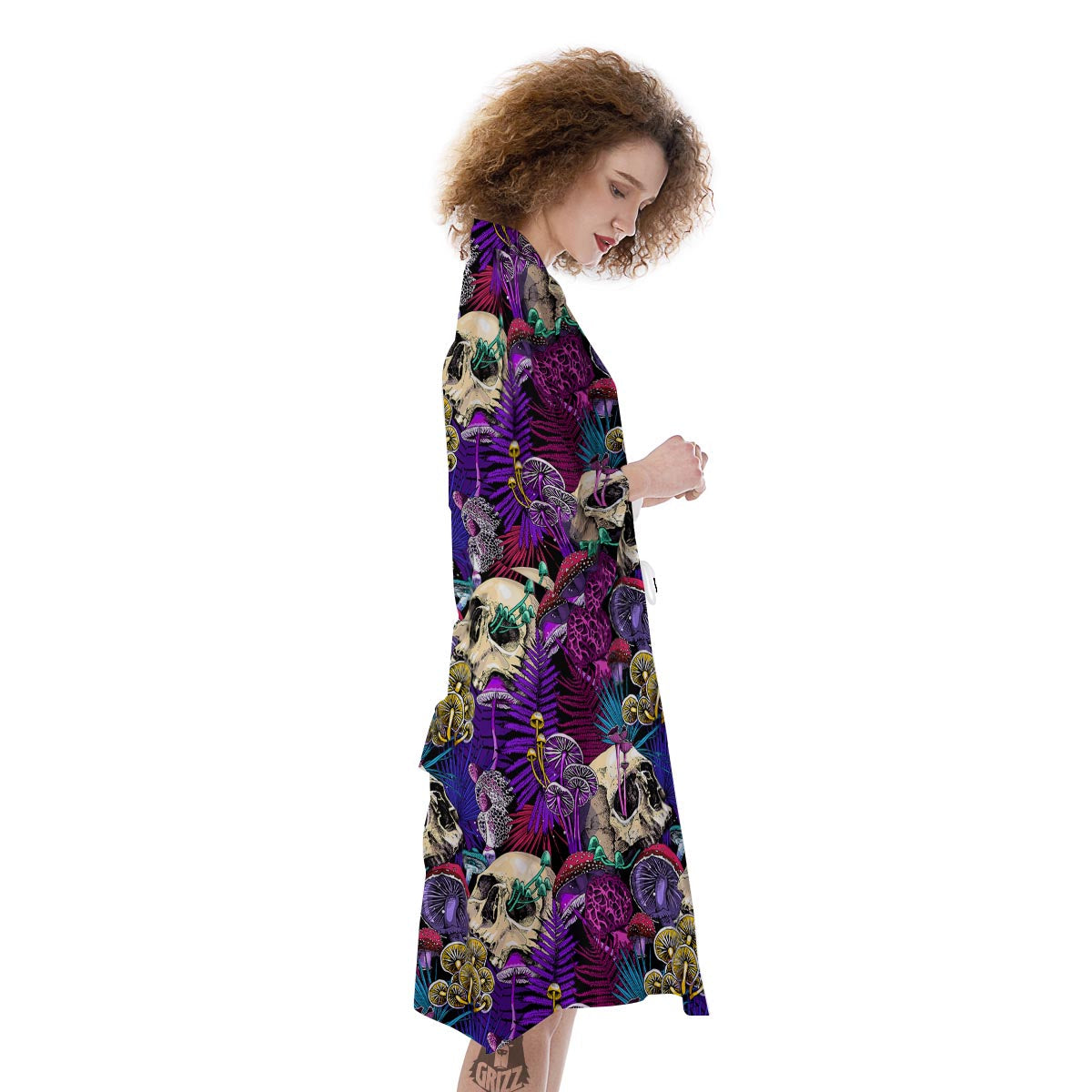 Skull Trippy Print Pattern Kimono-grizzshop