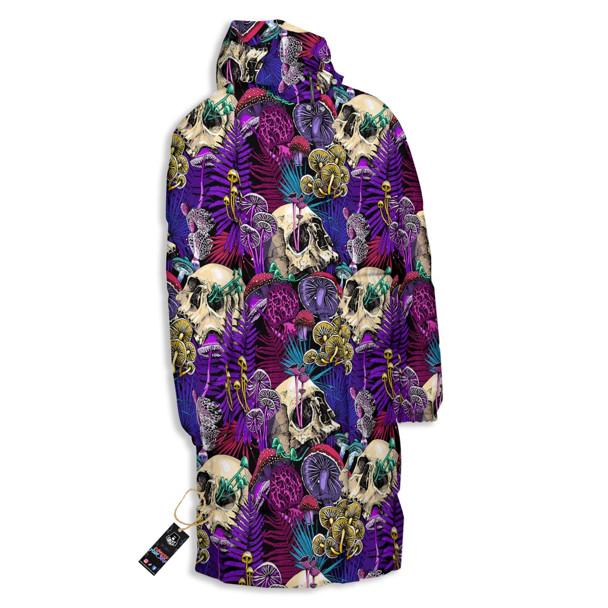 Skull Trippy Print Pattern Long Down Jacket-grizzshop