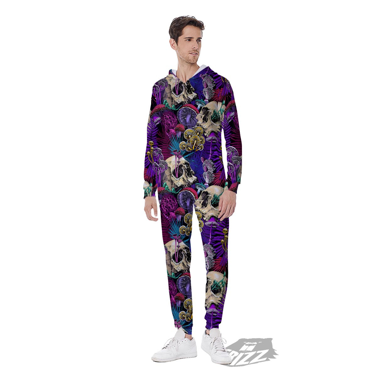 Skull Trippy Print Pattern Men's Jumpsuit-grizzshop
