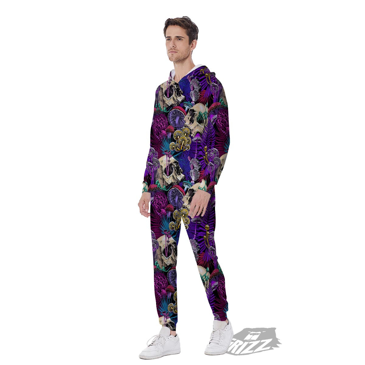 Skull Trippy Print Pattern Men's Jumpsuit-grizzshop