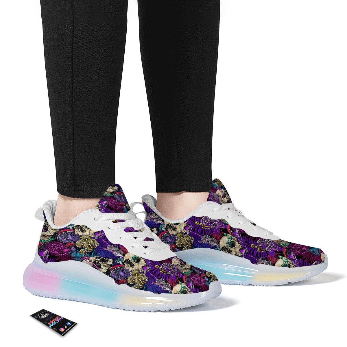 Skull Trippy Print Pattern Running Sneakers-grizzshop