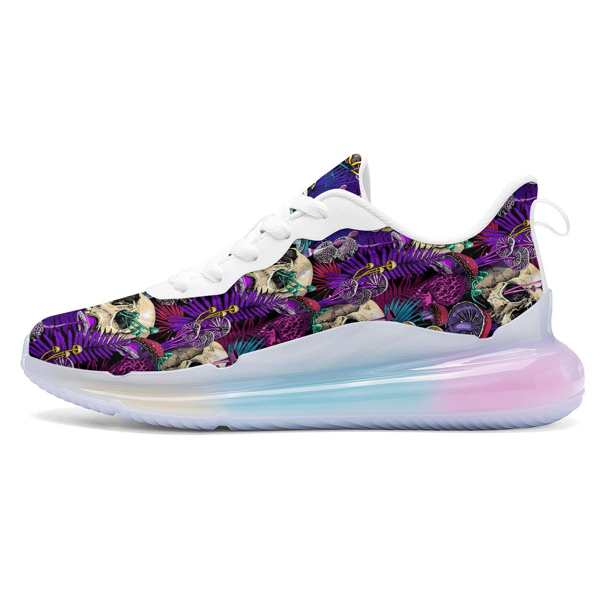 Skull Trippy Print Pattern Running Sneakers-grizzshop