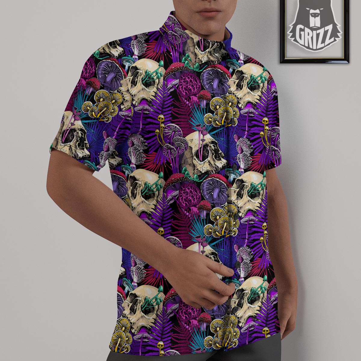 Skull Trippy Print Pattern Untucked Shirts-grizzshop