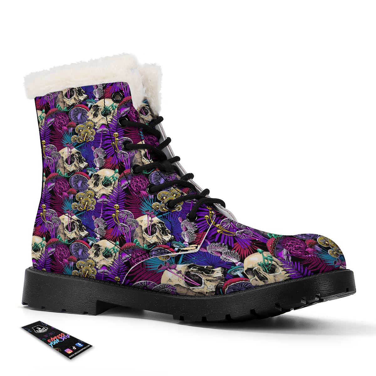 Skull Trippy Print Pattern Winter Boots-grizzshop