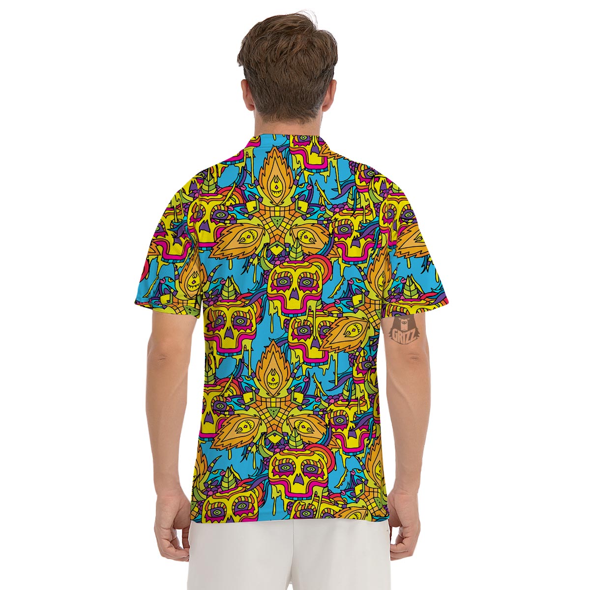 Skull Trippy Psychedelic Men's Golf Shirts-grizzshop