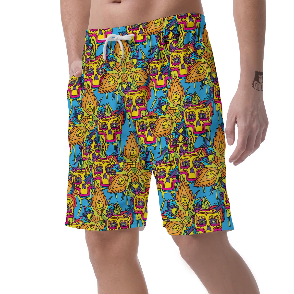 Skull Trippy Psychedelic Men's Shorts-grizzshop
