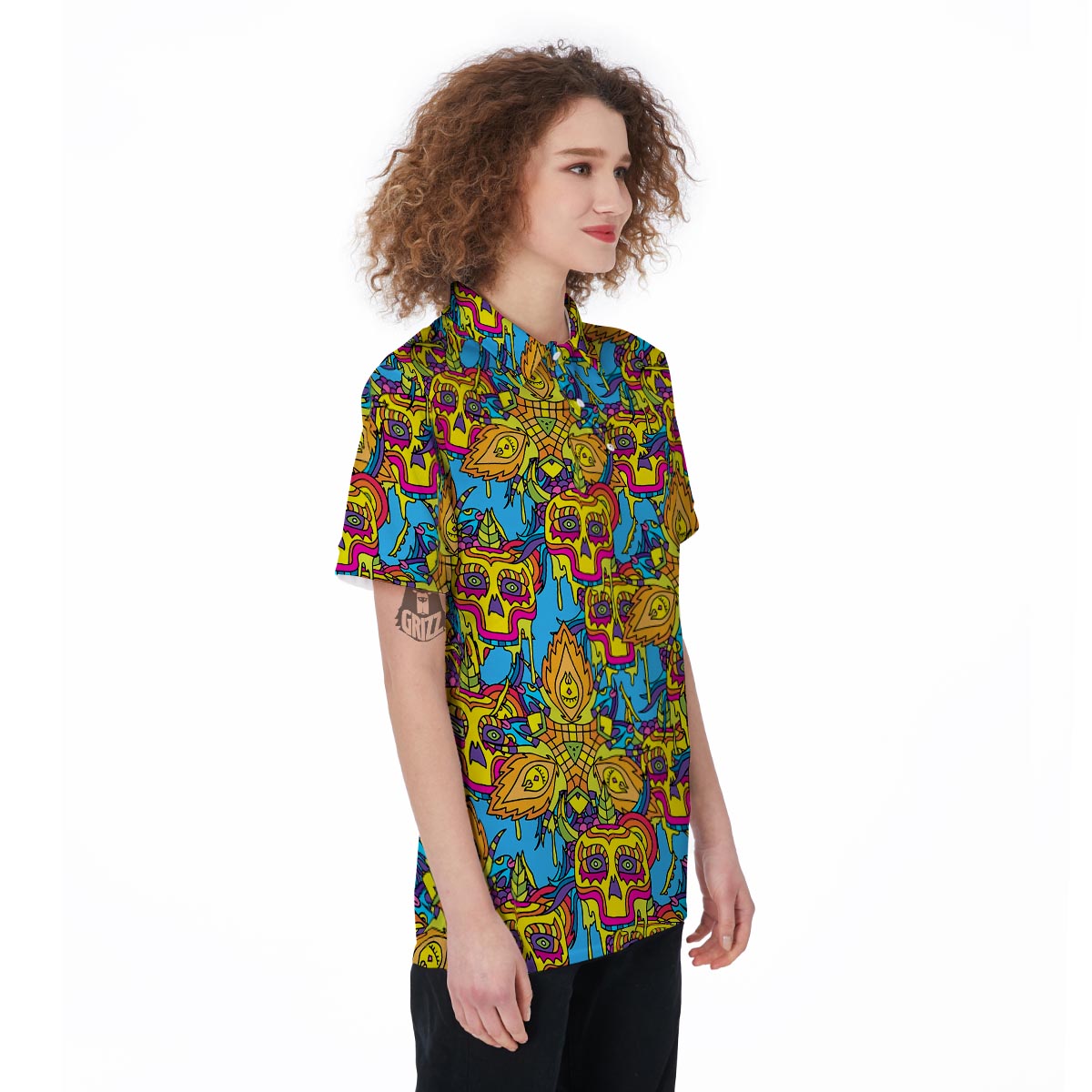 Skull Trippy Psychedelic Women's Golf Shirts-grizzshop