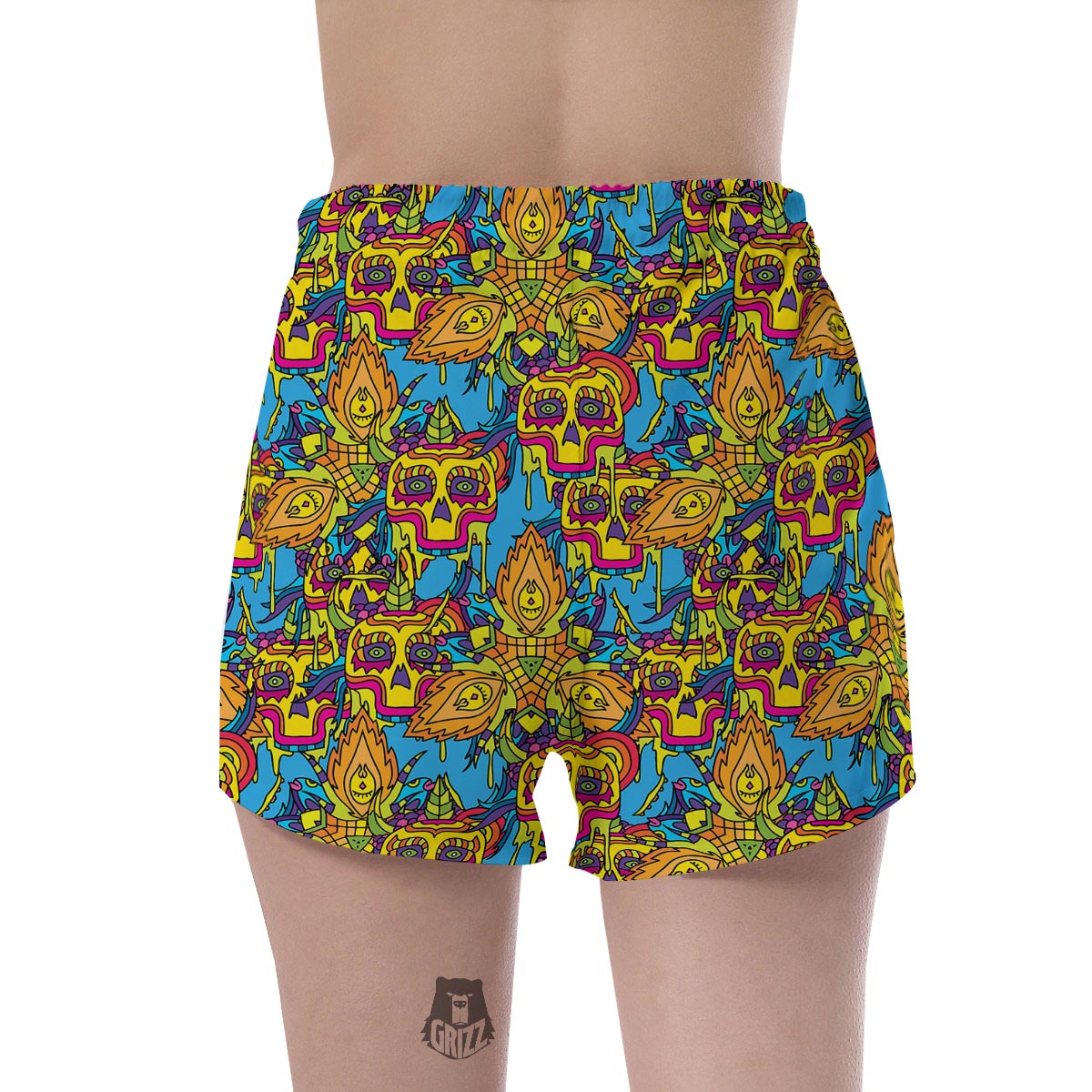 Skull Trippy Psychedelic Women's Shorts-grizzshop