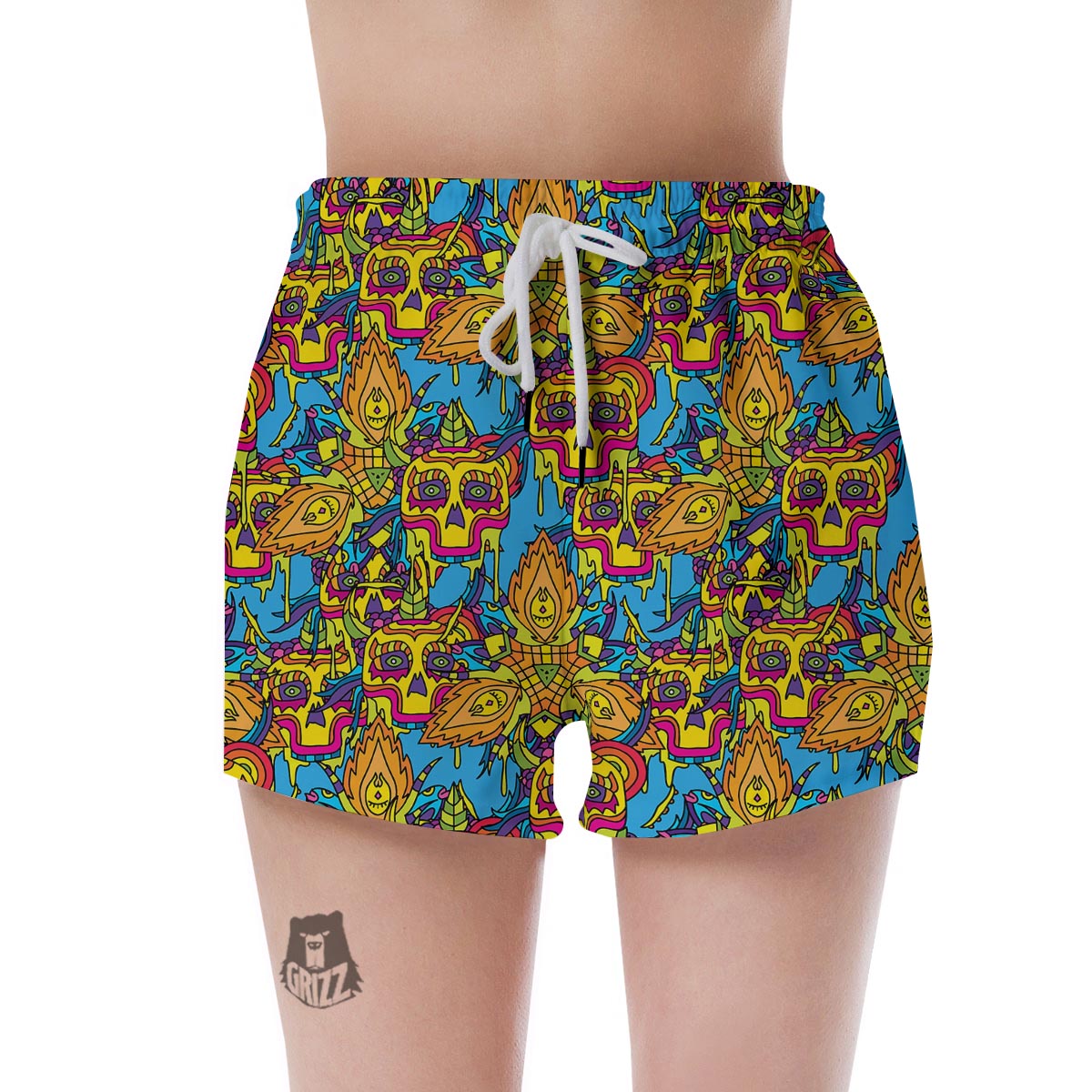 Skull Trippy Psychedelic Women's Shorts-grizzshop