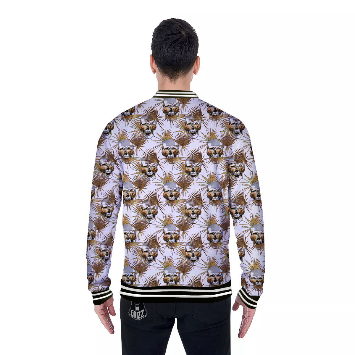 Skull Tropical Gold Print Pattern Baseball Jacket-grizzshop