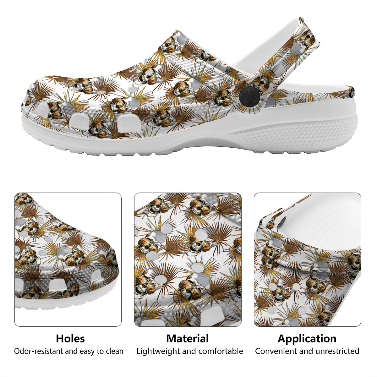 Skull Tropical Gold Print Pattern Clog-grizzshop