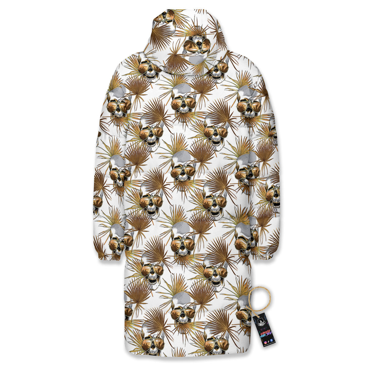 Skull Tropical Gold Print Pattern Long Down Jacket-grizzshop