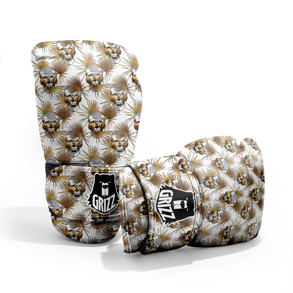 Skull Tropical Gold Print Pattern Sparring Gloves-grizzshop