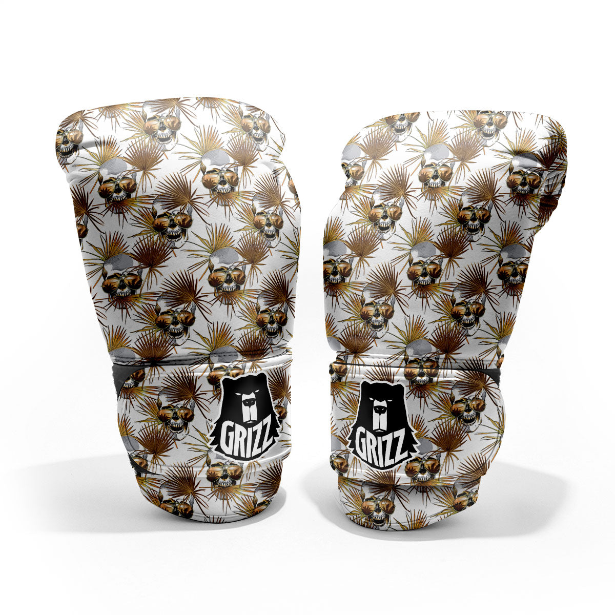 Skull Tropical Gold Print Pattern Sparring Gloves-grizzshop