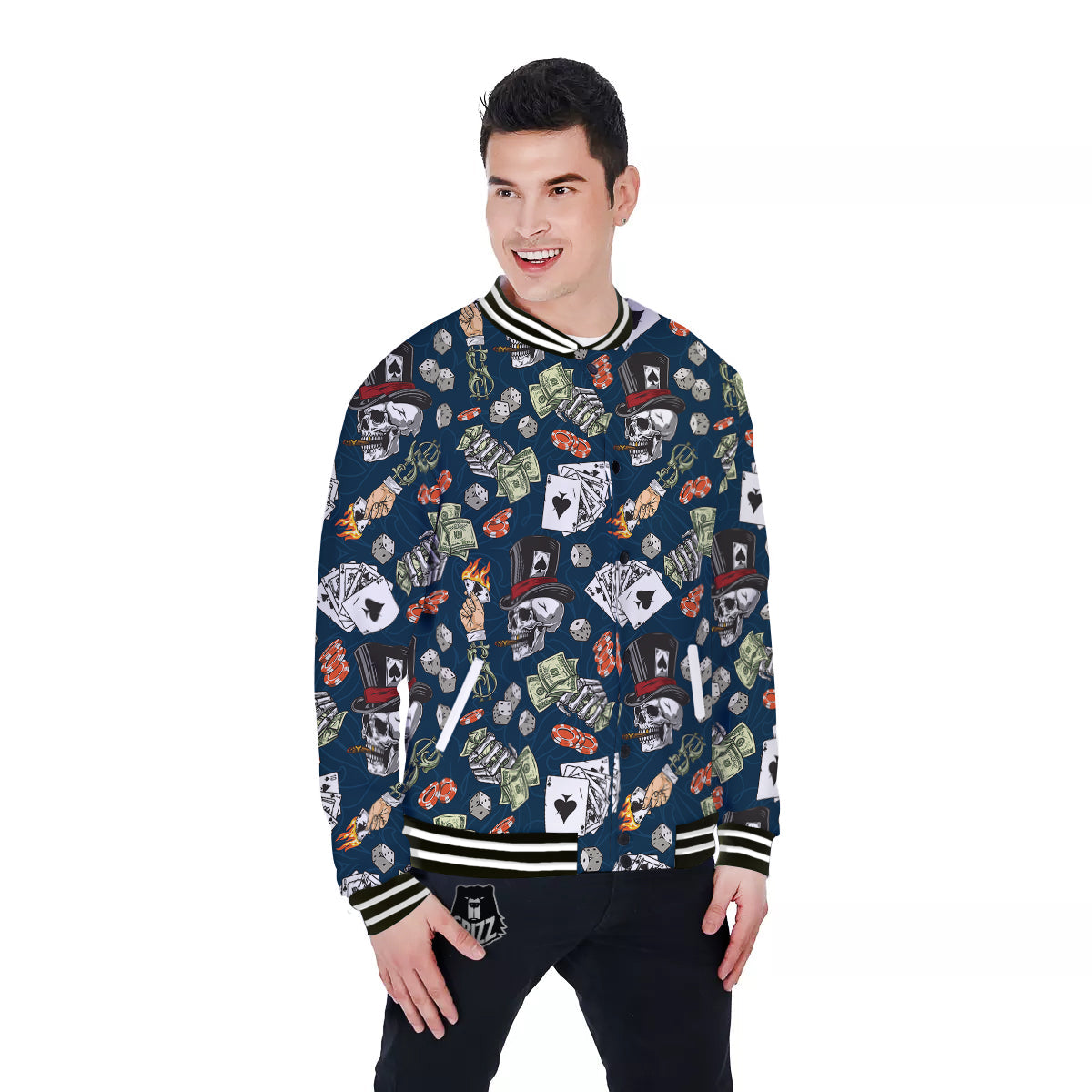 Skull Vintage Print Pattern Baseball Jacket-grizzshop