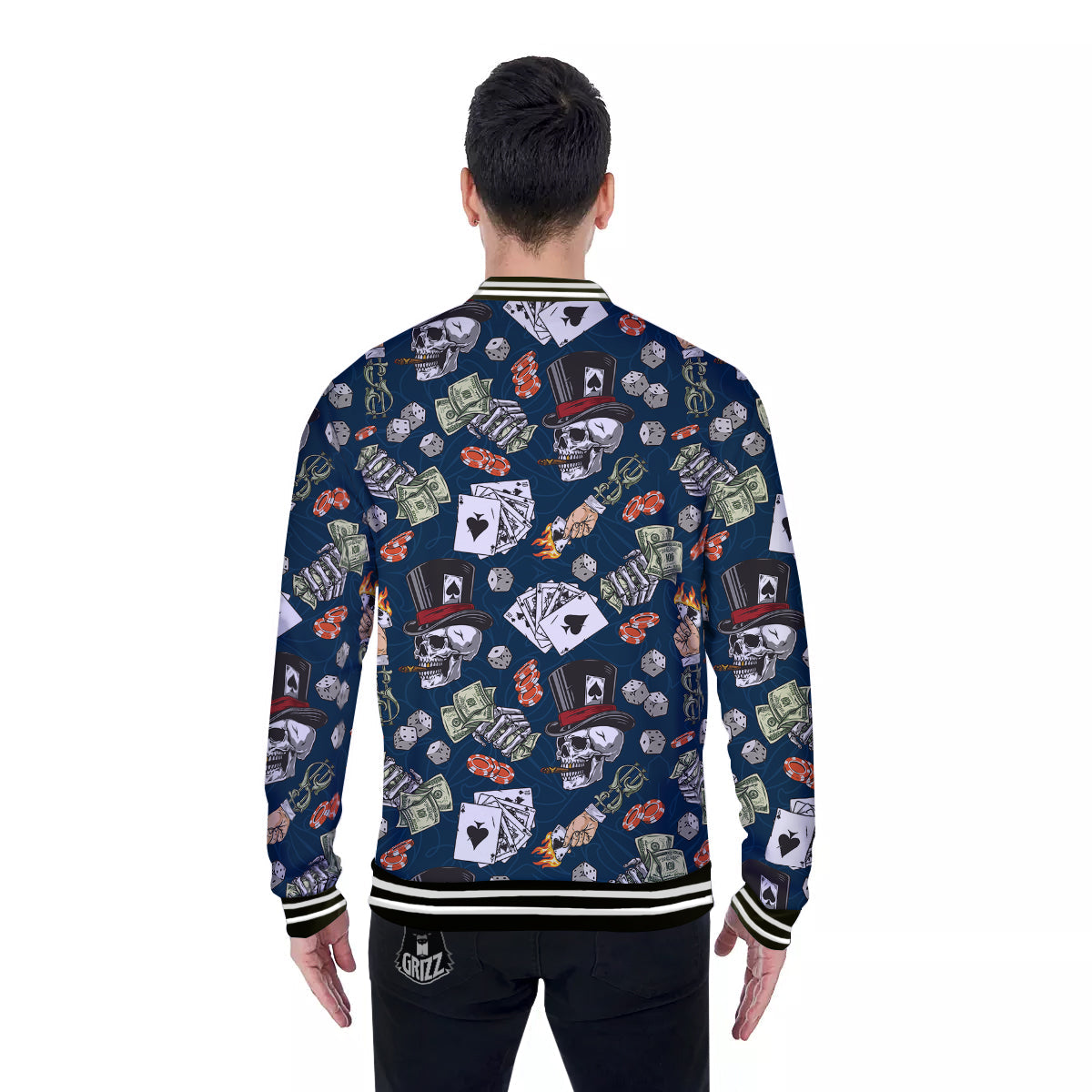 Skull Vintage Print Pattern Baseball Jacket-grizzshop