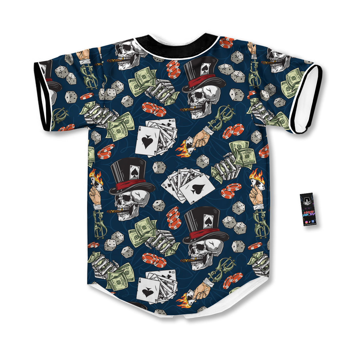 Skull Vintage Print Pattern Baseball Jersey-grizzshop