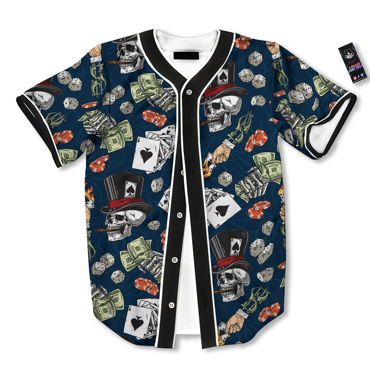 Skull Vintage Print Pattern Baseball Jersey-grizzshop