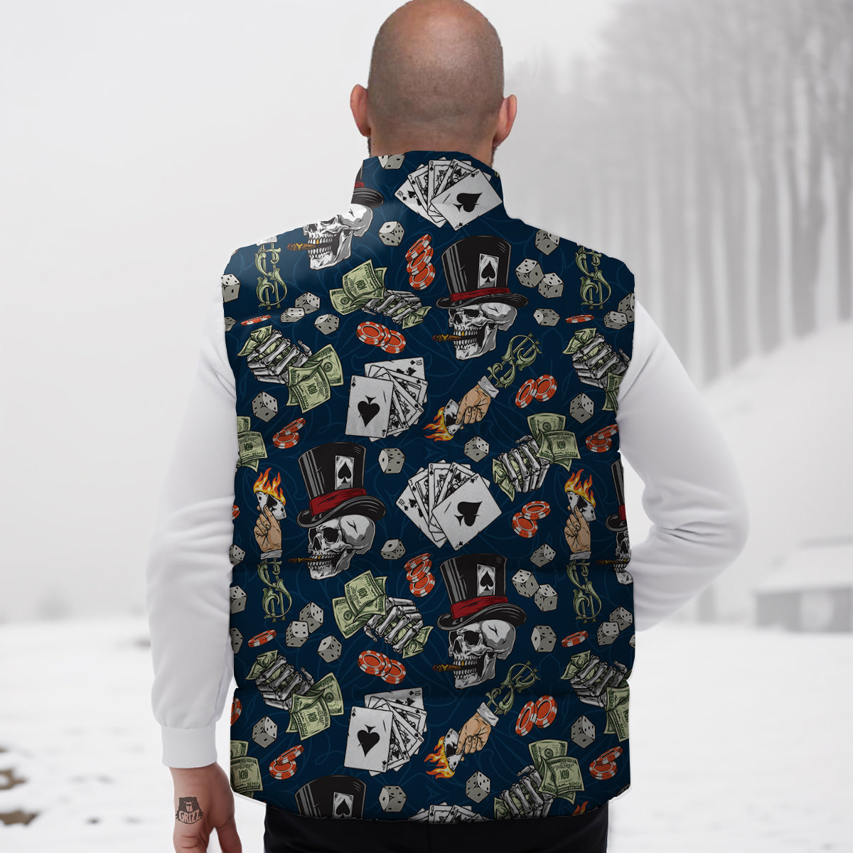 Skull Vintage Print Pattern Down Vest-grizzshop