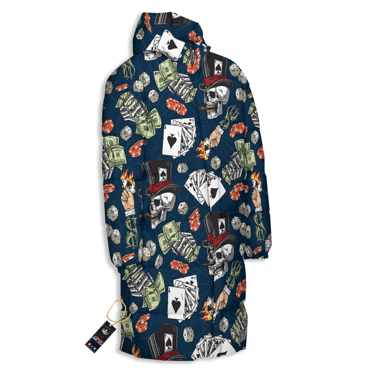 Skull Vintage Print Pattern Long Down Jacket-grizzshop