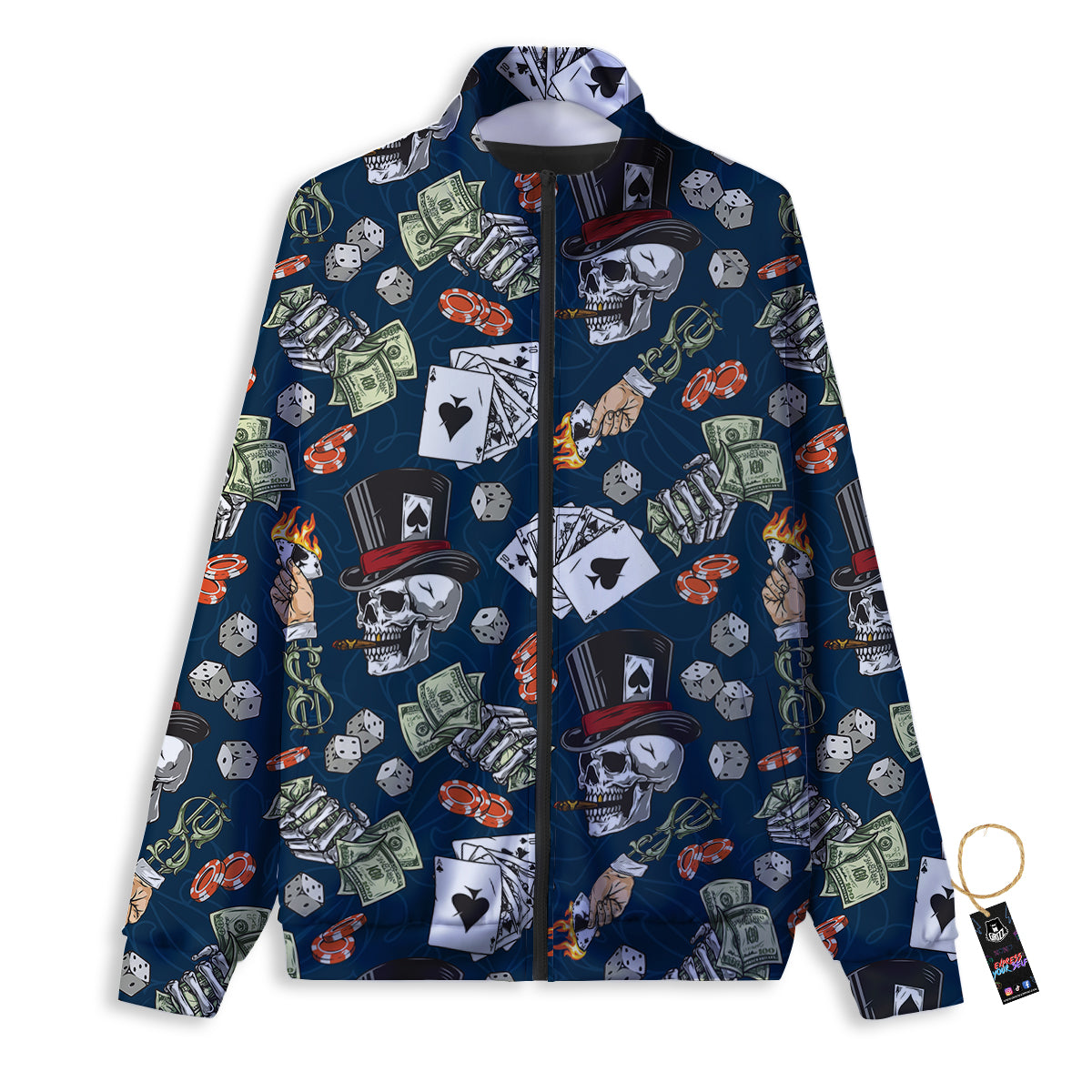 Skull Vintage Print Pattern Track Jacket-grizzshop