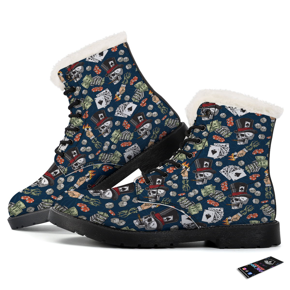 Skull Vintage Print Pattern Winter Boots-grizzshop
