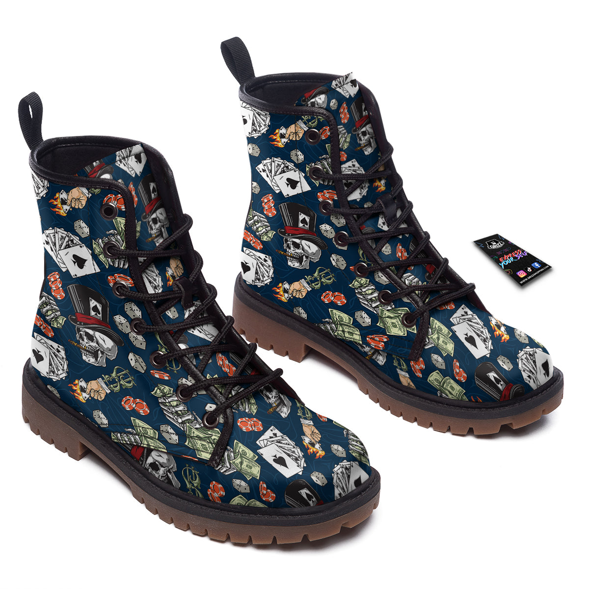 Skull Vintage Print Pattern Work Boots-grizzshop