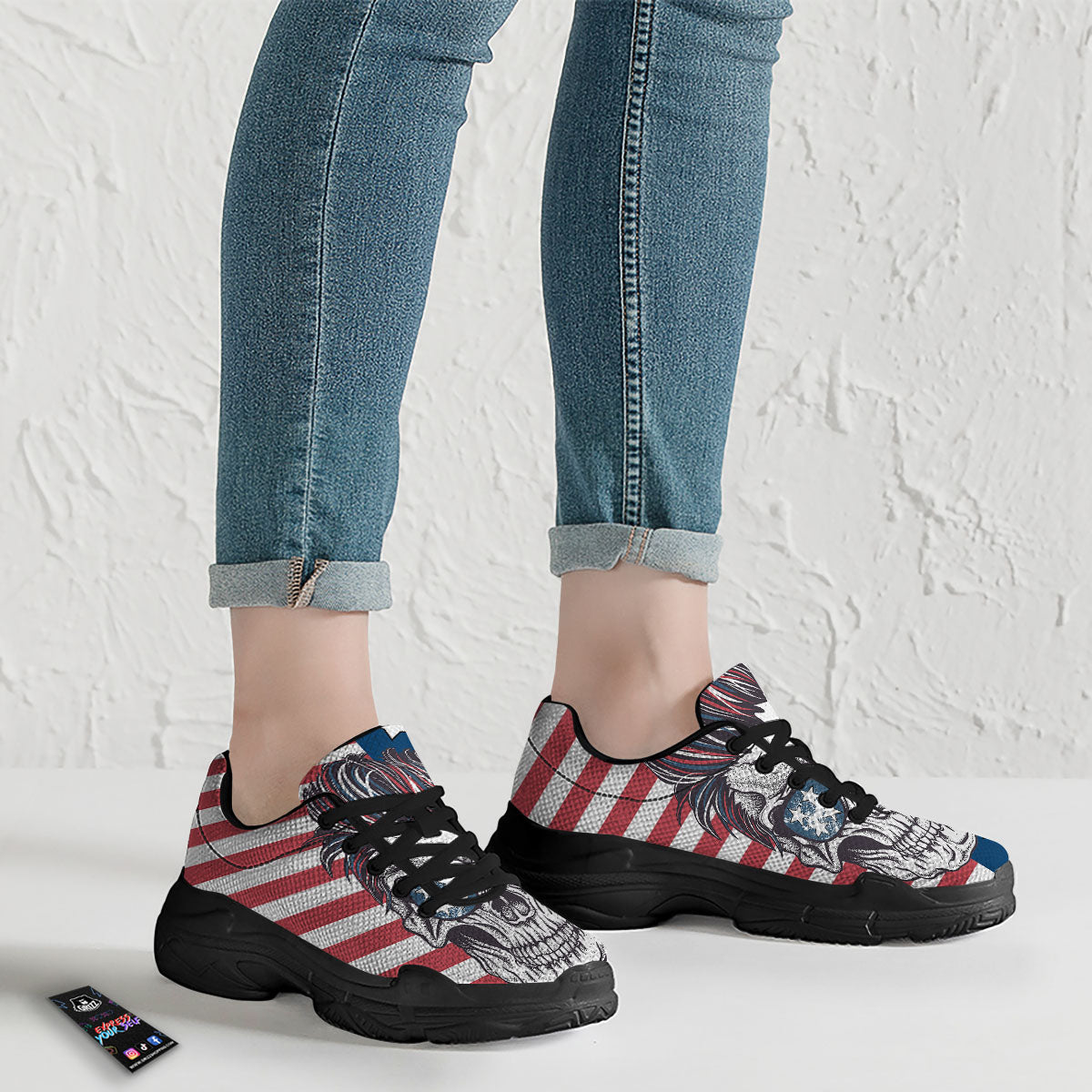Skull With Sunglasses American Print Black Chunky Shoes-grizzshop